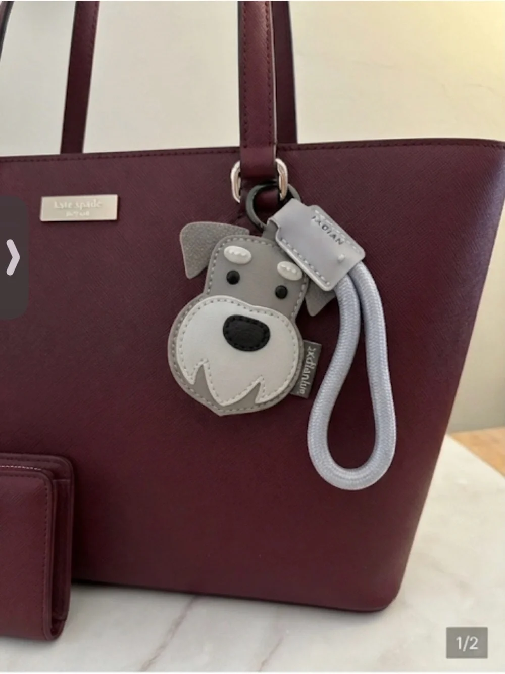 Schnauzer dog bag charm keychain on a wristlet New in package